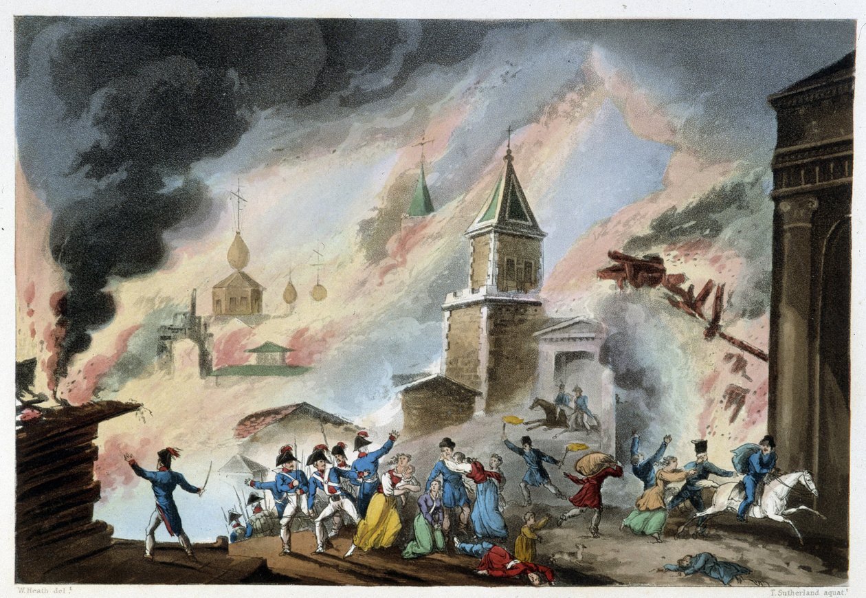 Incendio di Mosca, settembre 1812 - in "Guerre napoleoniche" di Sutherland, Duburg, Londra da Unknown artist