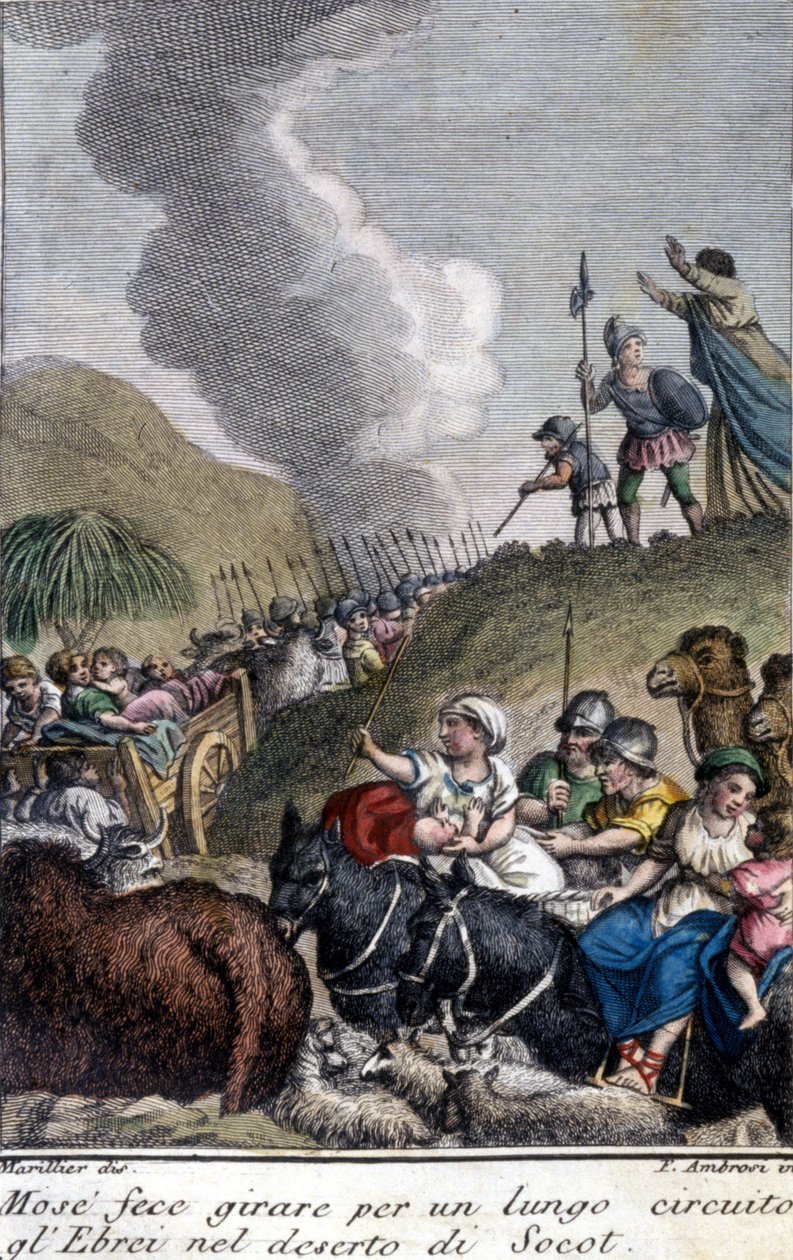 Mosè guidò il popolo ebraico nel deserto di Socot per lungo tempo. da Unknown artist