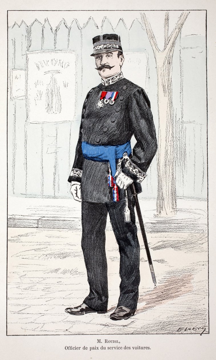 Sig. Roudil, ufficiale di pace del servizio automobilistico (acquaforte a colori) da Unknown artist