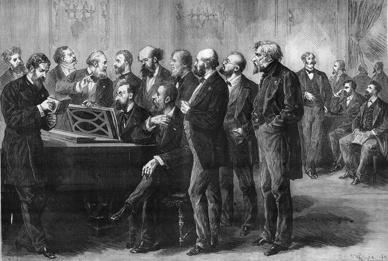 Concorso musicale della città di Parigi nel 1878. La giuria al Palais du Luxembourg esamina le partiture di 