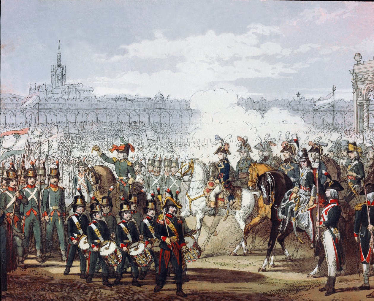 Napoleone Bonaparte (1769-1821) rivede la legione lombarda e cispadana della milizia il 09/07/1797. Acquerello. Milano, Museo del Risorgimento da Unknown artist