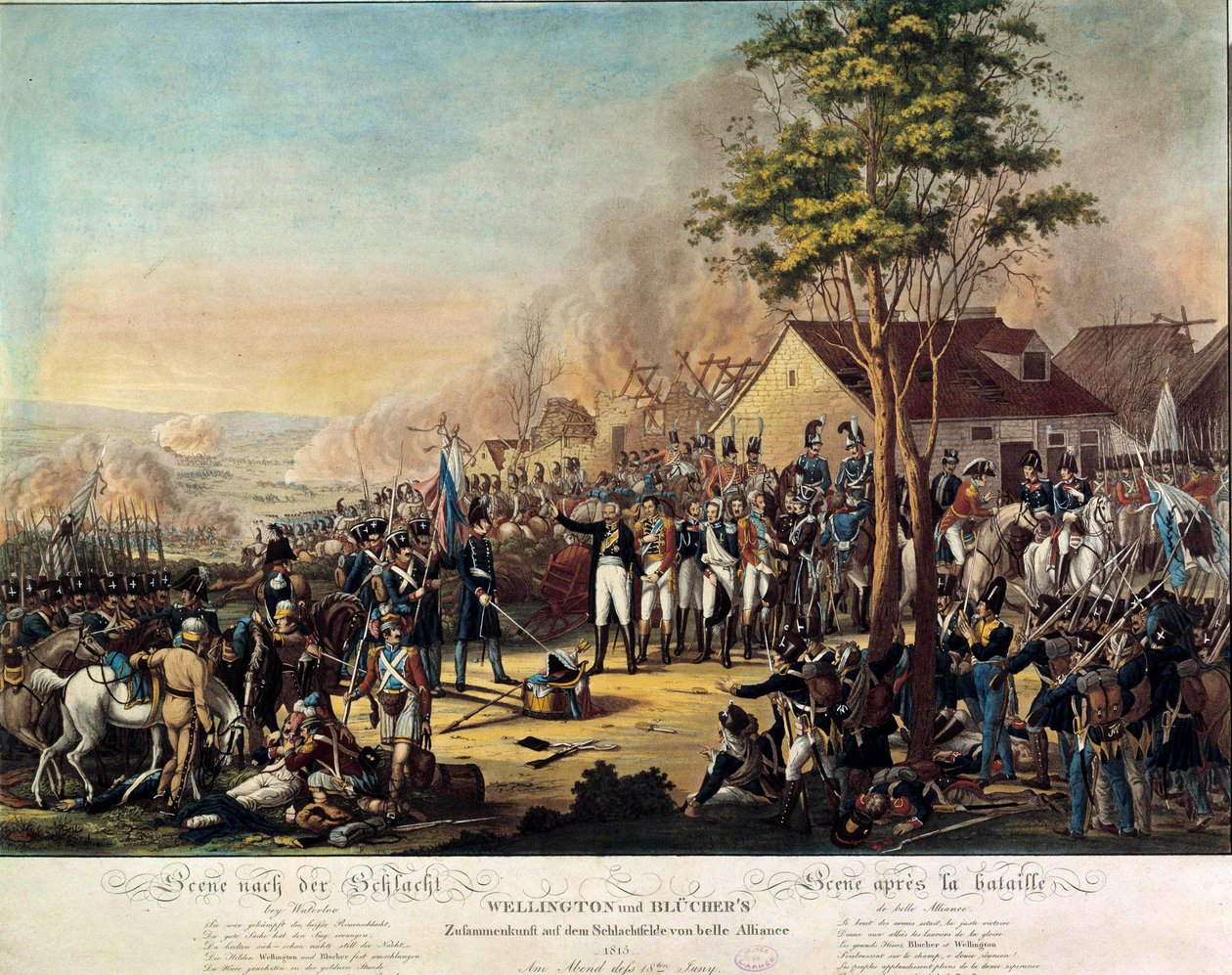 Guerre napoleoniche: battaglia della Belle Alliance o Waterloo vinta il 18/06/1815 dalle forze armate sotto il comando di Arthur Wellesley, Duca di Wellington (1769-1852) e del Principe Blucher da Unknown artist