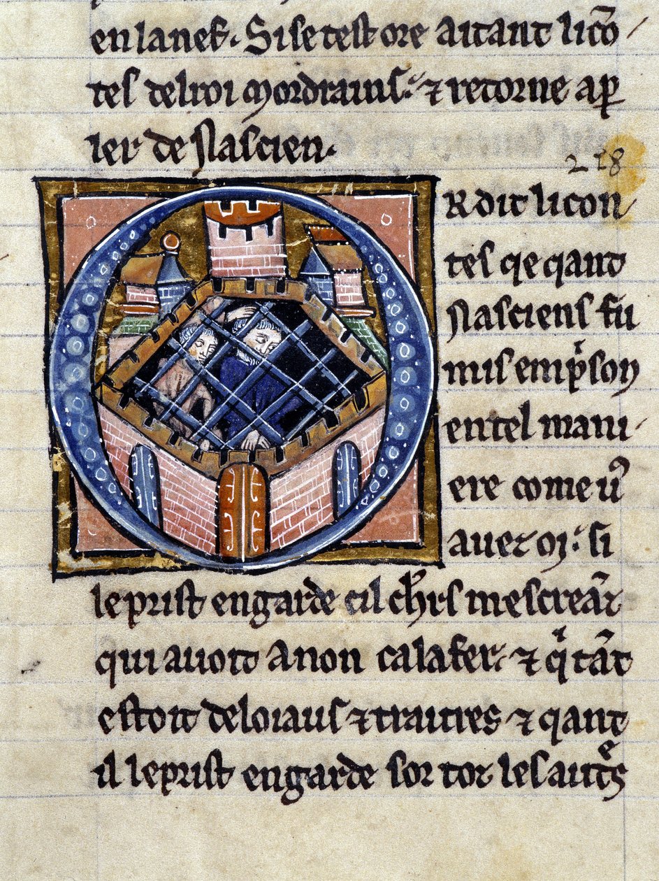 Nascion in prigione. Manoscritto: Conquista del Santo Graal, scritto 717 anni dopo la passione del nostro Signore. Biblioteca municipale di Rennes, ms. 255 (Collezione di romanzi della Tavola Rotonda); Parigi da Unknown artist