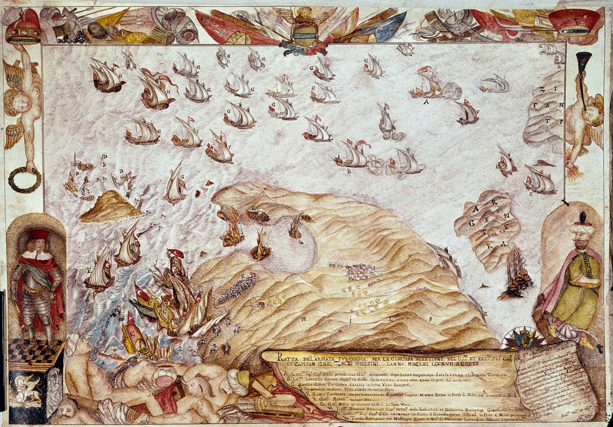 Battaglia navale tra le flotte turca e veneziana nel 1661 da Unknown artist