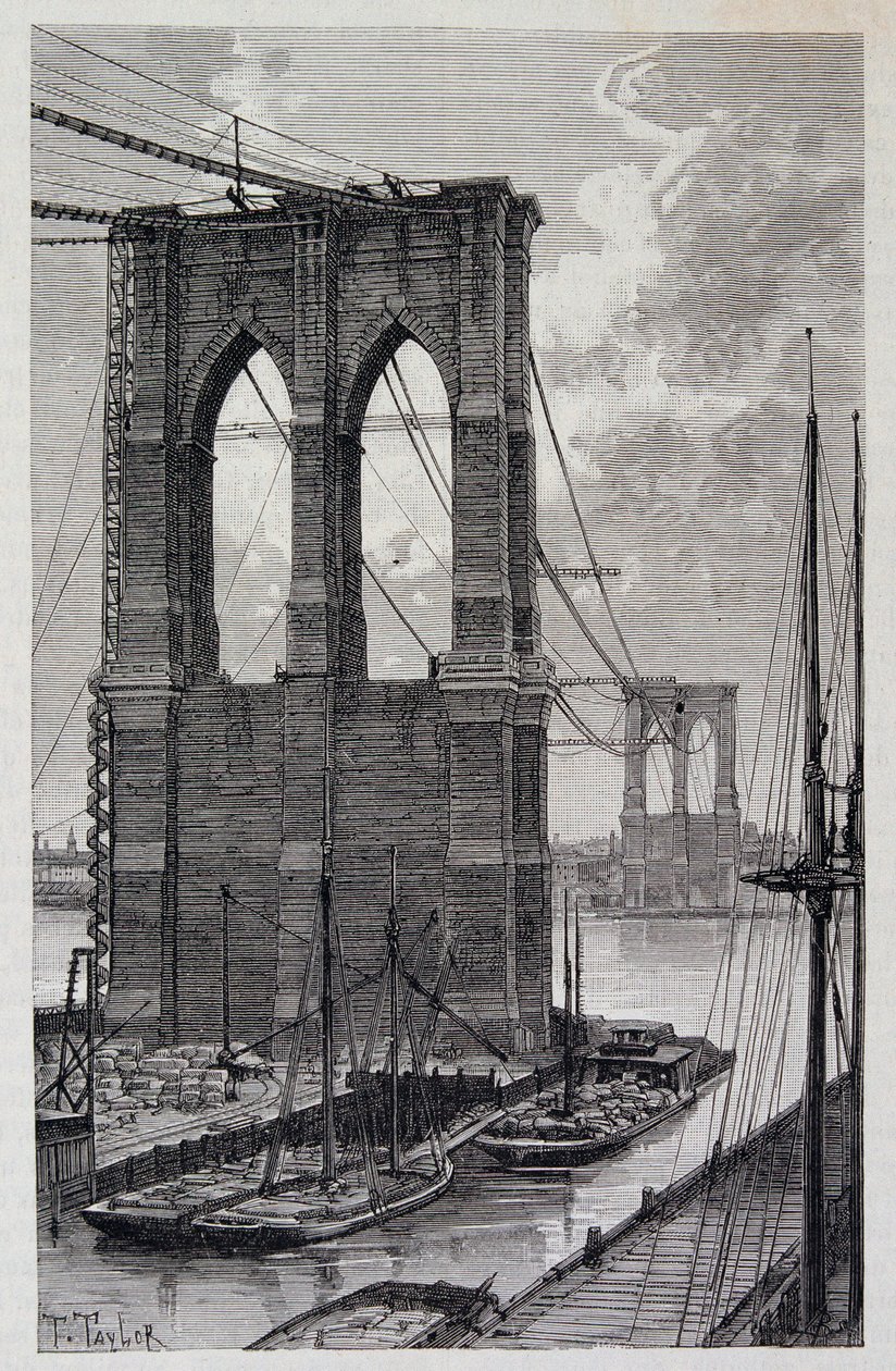 New York: pilastri del Ponte di Brooklyn in costruzione - in "Il Giro del Mondo", 2° semestre 1881 da Unknown artist