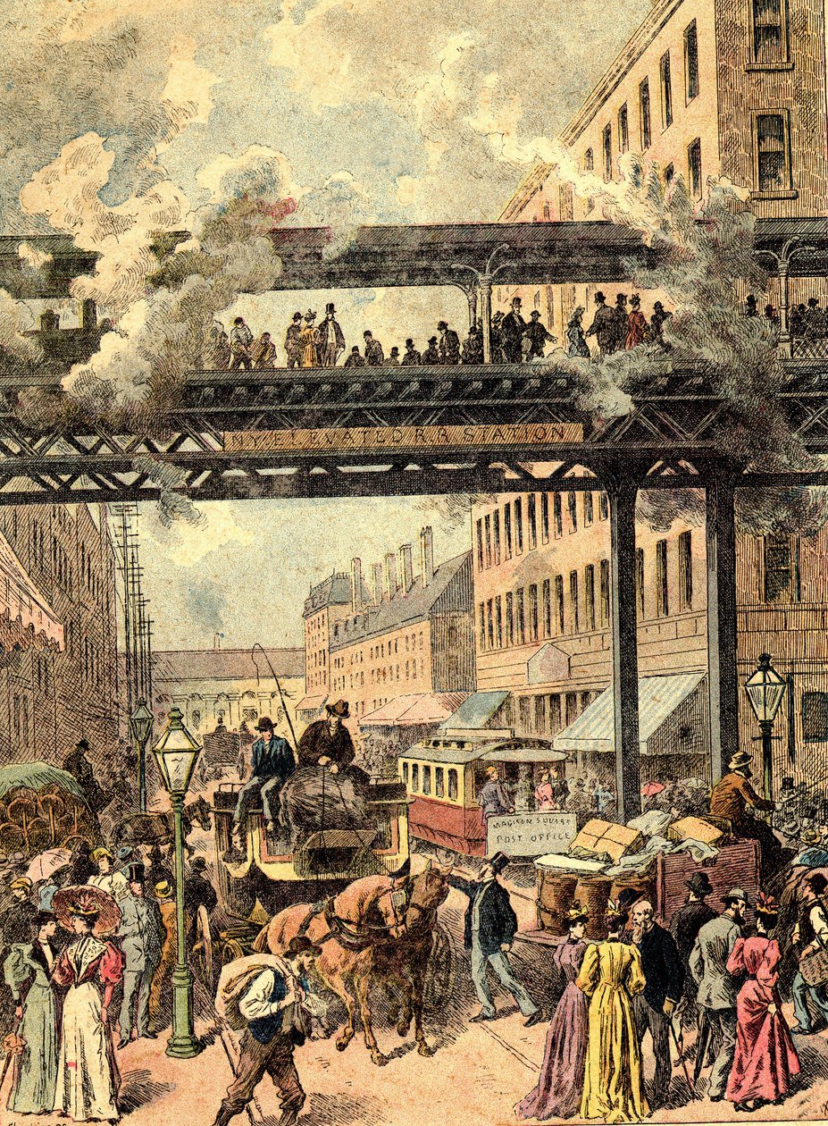 Strada di New York. In "I popoli della Terra" 1890. da Unknown artist