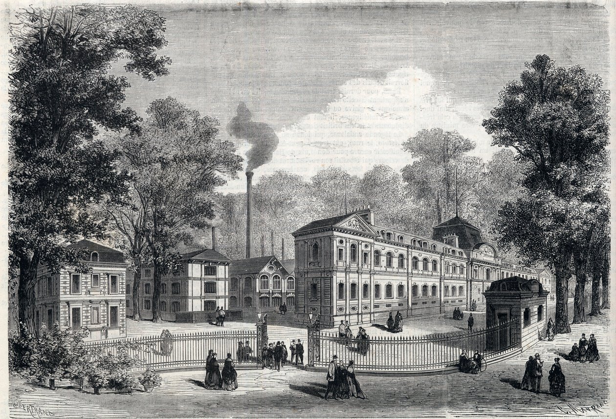 Nuovo edificio della fabbrica imperiale di porcellane a Sèvres nel 1868. Incisione in "L