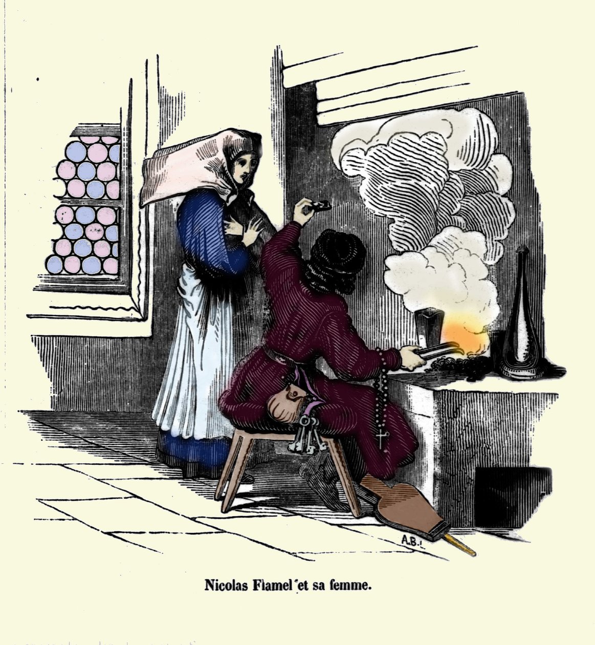 Nicolas Flamel (1330 - 1418) con sua moglie da Unknown artist