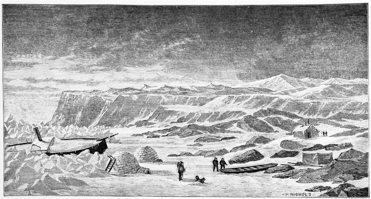Polo nord: igloo e rompighiaccio (Ice Breeze), disegno, primavera 1873 da Unknown artist