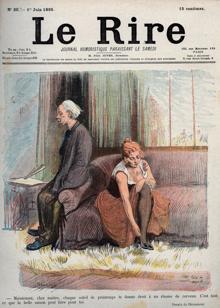 Ora caro maestro ogni sole di primavera ti dà il diritto a un raffreddore cerebrale, questo è tutto ciò che la buona stagione può fare per te - disegno di Oswald Heidbrink in "Il Giornale Umoristico del Sorriso" Numero 30. 1 giugno da Unknown artist