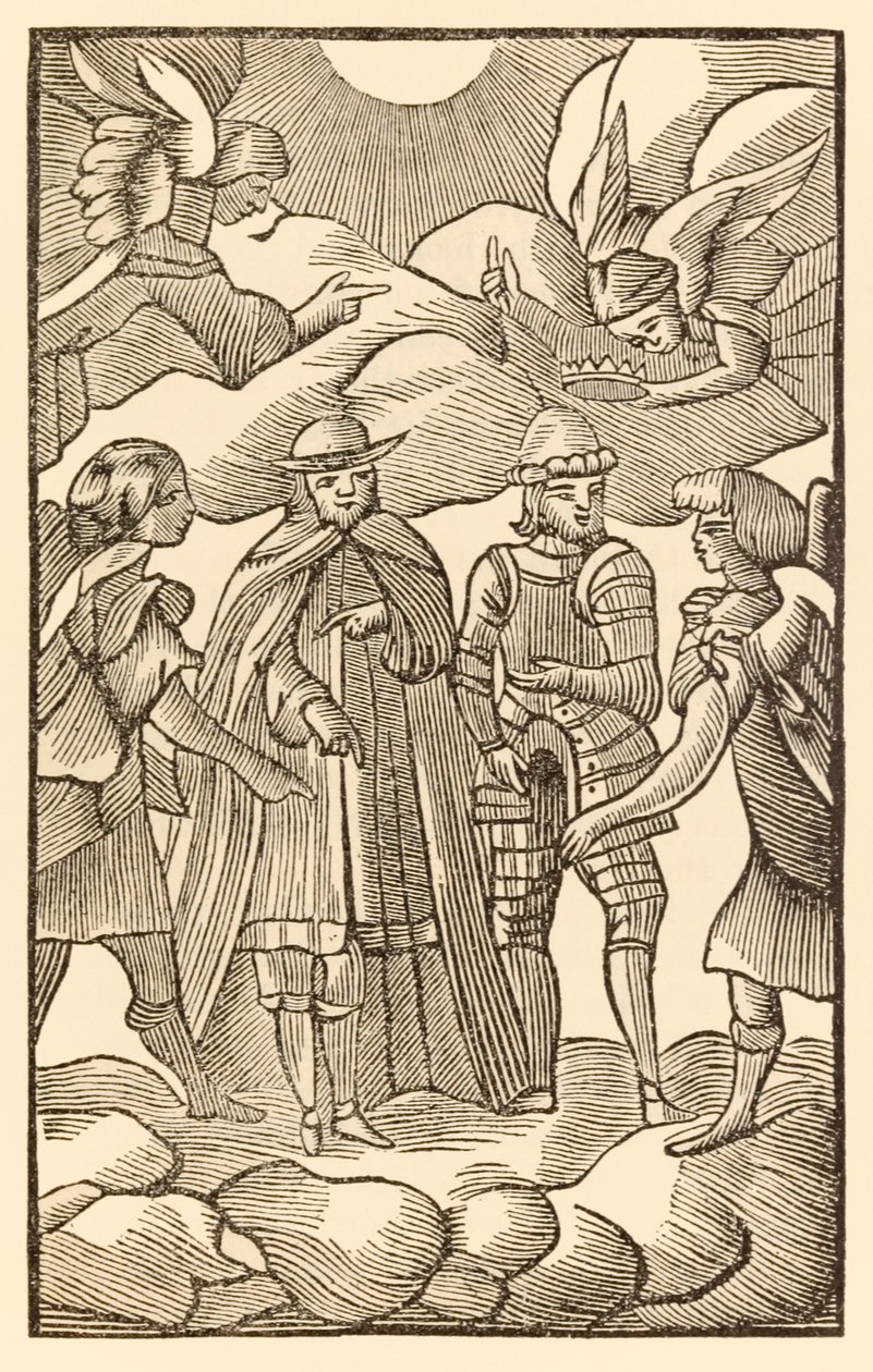 Ora, ora guarda come i santi pellegrini cavalcano, le nuvole sono i loro carri, gli angeli sono le loro guide da Il progresso del pellegrino di John Bunyan da Unknown
