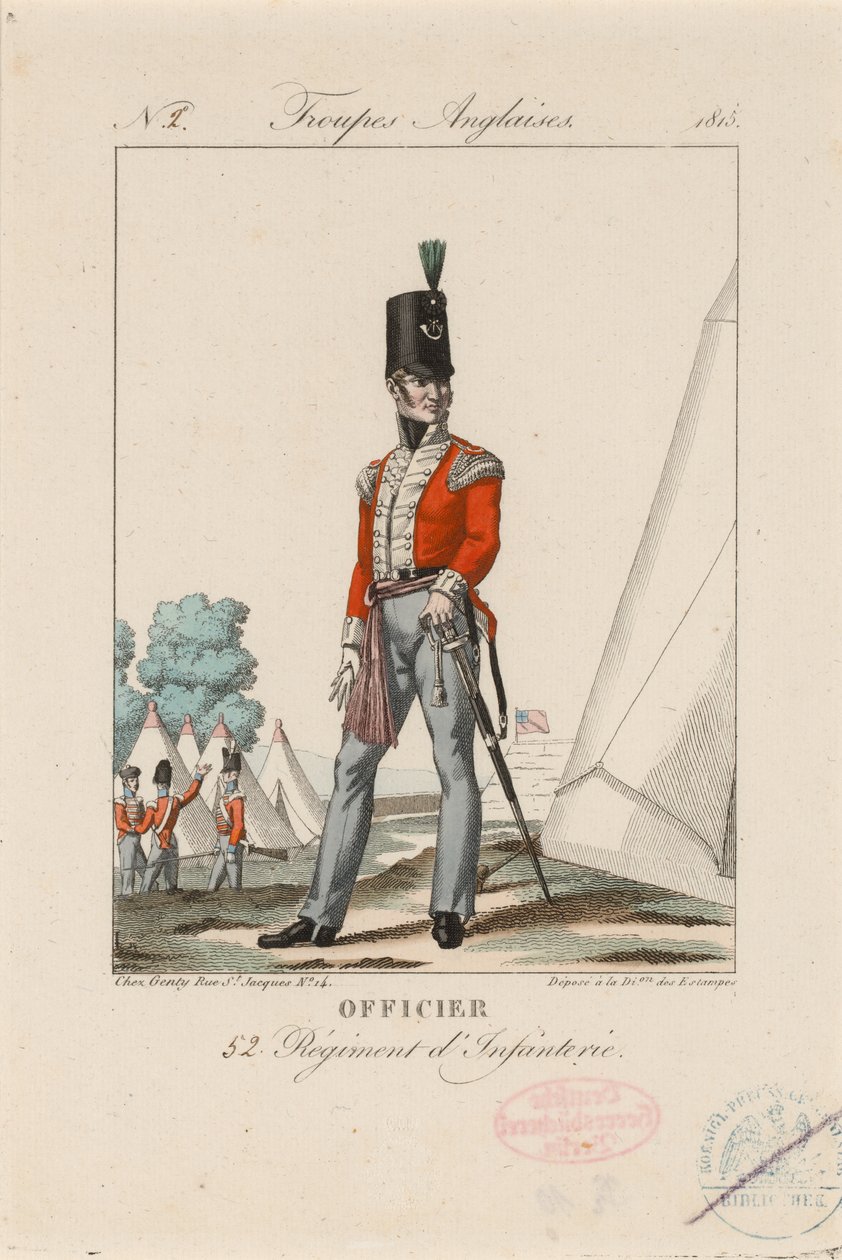Ufficiale 52° Reggimento di Fanteria, c.1815 da Unknown artist