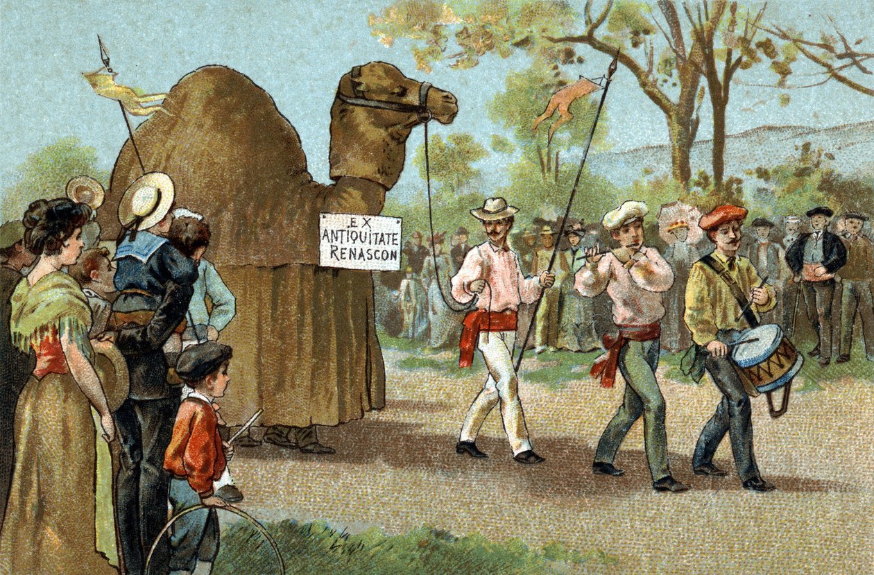 Antica usanza celebrata nella regione del Linguadoca: La passeggiata del cammello nel giorno di Santa Afrodite. Cromolitografia della fine del XIX secolo da Unknown artist