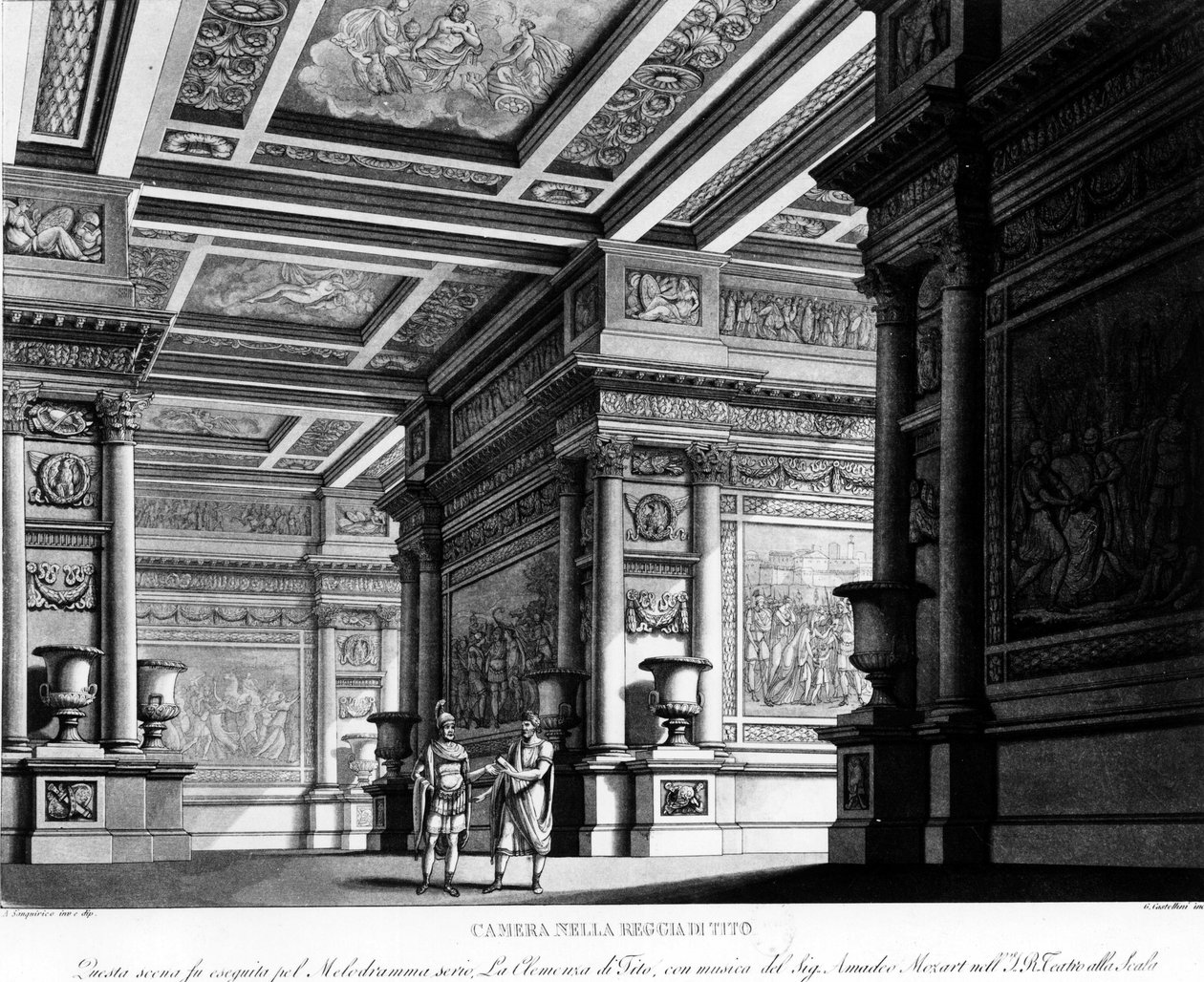 Opera: "La Clemenza di Tito", musica di Mozart, alla Casa di Milano - incisione in "Scene teatrali milano" da Unknown artist