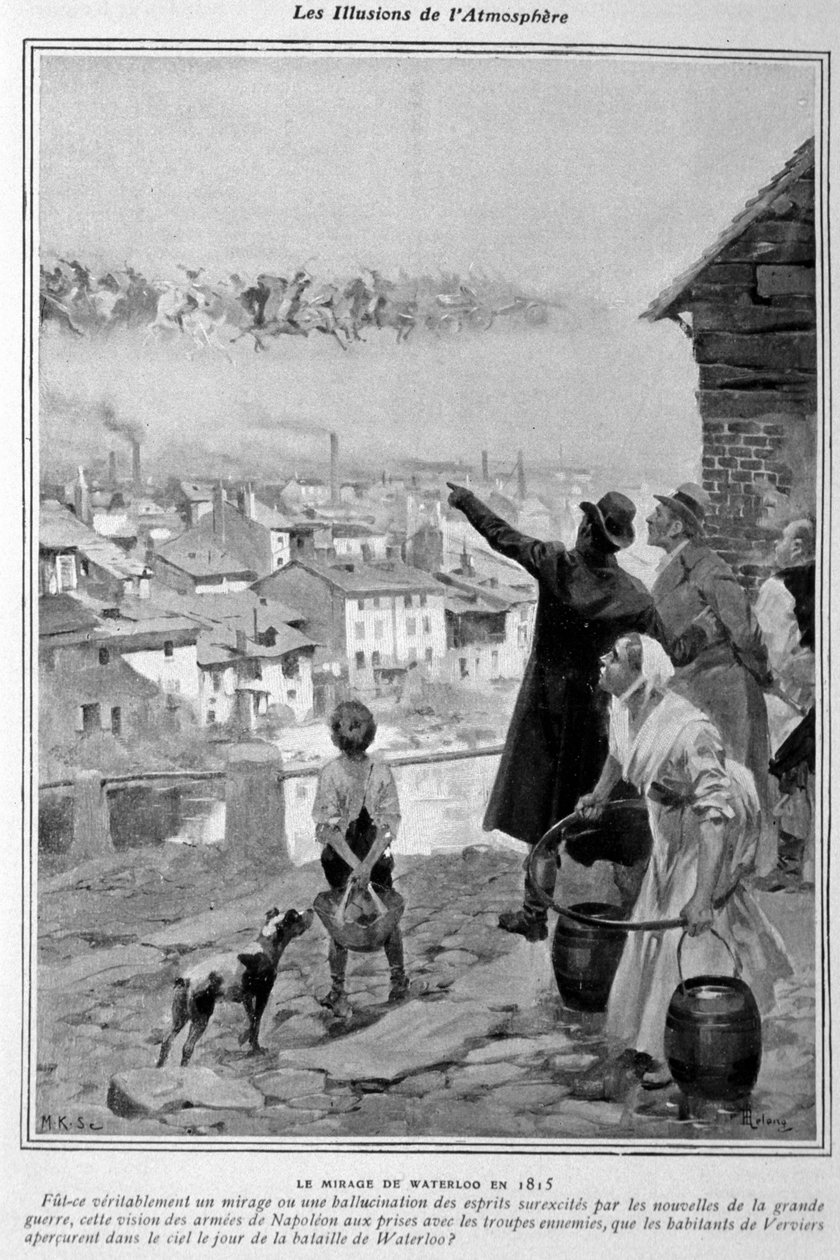 Illusioni ottiche: visione degli eserciti di Napoleone nel cielo di Verviers (Belgio) il giorno della Battaglia di Waterloo nel 1815 da Unknown artist