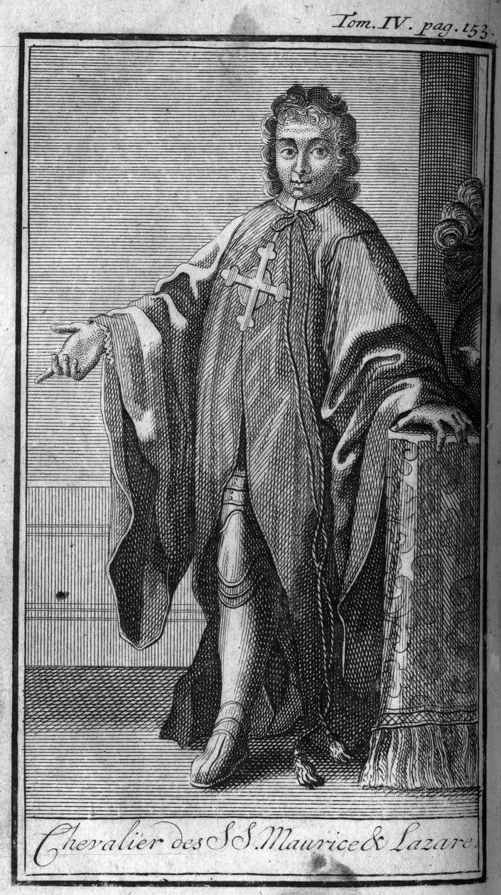 Ordini di Cavalleria. Cavaliere di San Maurizio e Lazzaro in Savoia nel XVI secolo. In "Storia degli ordini militari o cavalieri, delle milizie secolari e regolari di entrambi i sessi, che sono stati istituiti fino ad ora. Edizione tratta da Abate Giustini da Unknown artist