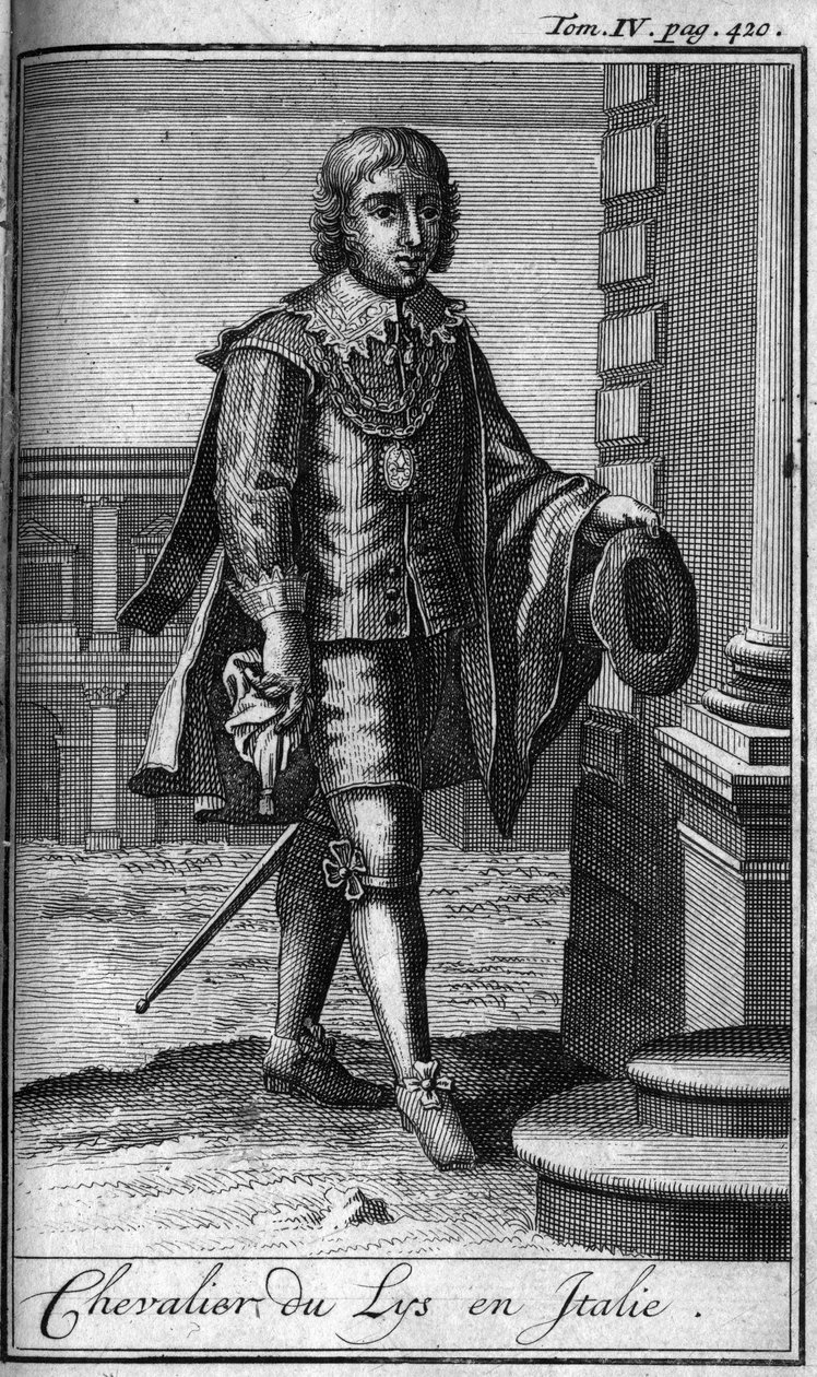 Ordini di cavalleria. Cavaliere del Giglio in Italia. In "Storia degli ordini militari o cavalieri, delle milizie sicure e di routine di entrambi i sessi, che sono stati stabiliti finora. Edizione tratta da Abate Giustiniani, R.P.Bonani, M. Herman, Schoone da Unknown artist