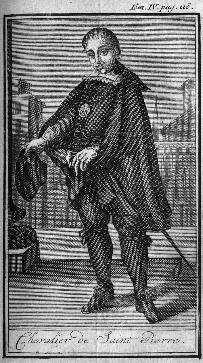Ordini di cavalleria. Cavaliere di San Pietro a Roma nel XV secolo. In "Storia degli ordini militari o cavalieri, delle milizie sicure e di routine di entrambi i sessi, che sono stati stabiliti fino ad ora. Edizione tratta da Abate Giustiniani da Unknown artist
