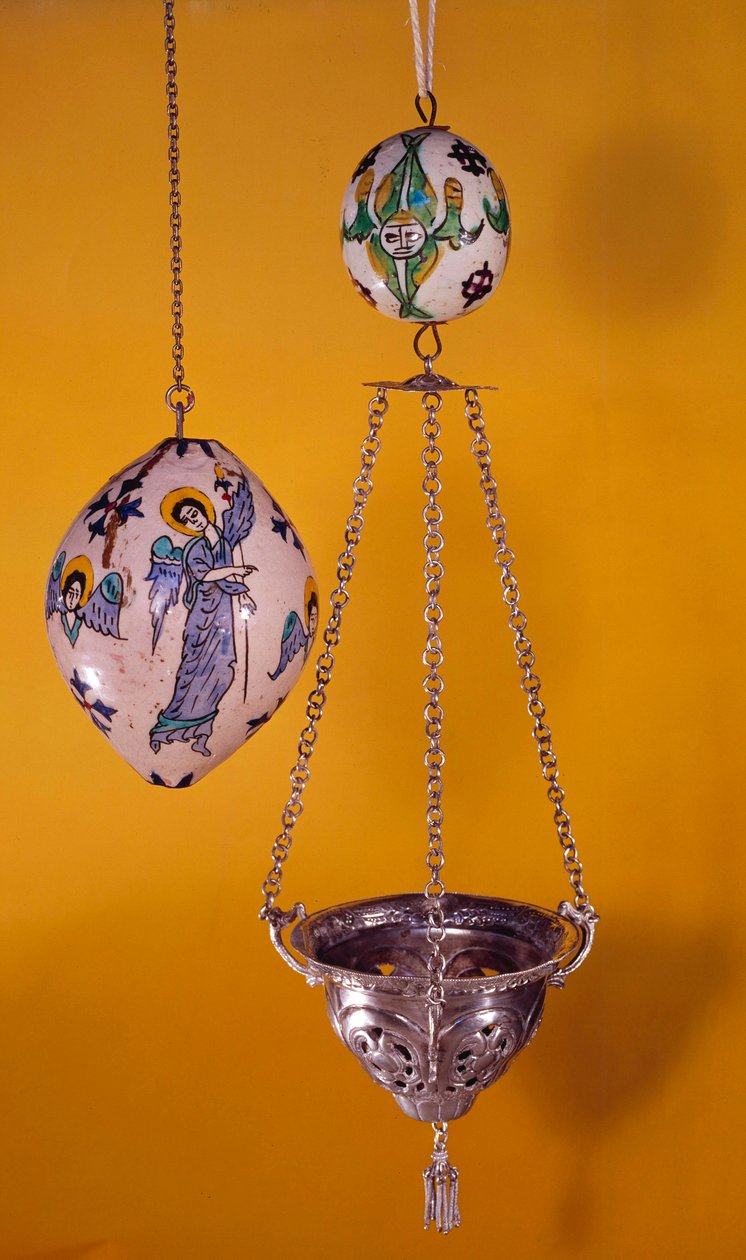 Arte orientale: sfere di maiolica policroma con angeli da Unknown artist