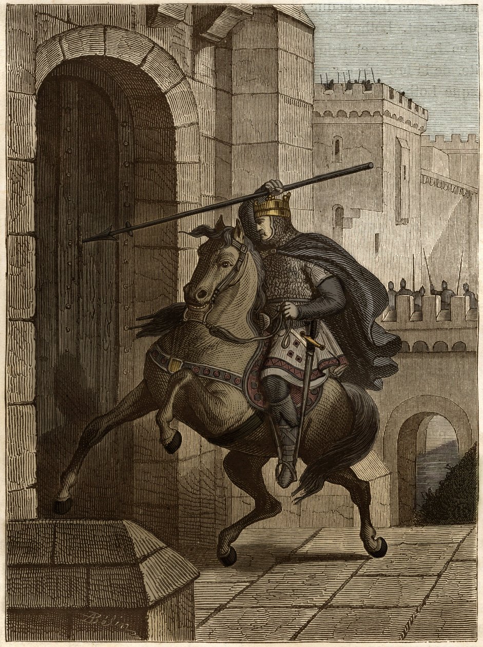 Otto II, Sacro Romano Imperatore davanti a Parigi - Otton II del Sacro Impero, detto il Rosso (955-983) irritato per non poter entrare a Parigi (assedio di Parigi, 978), cammina sotto le mura della città per piantare la sua lancia nella porta da Unknown artist
