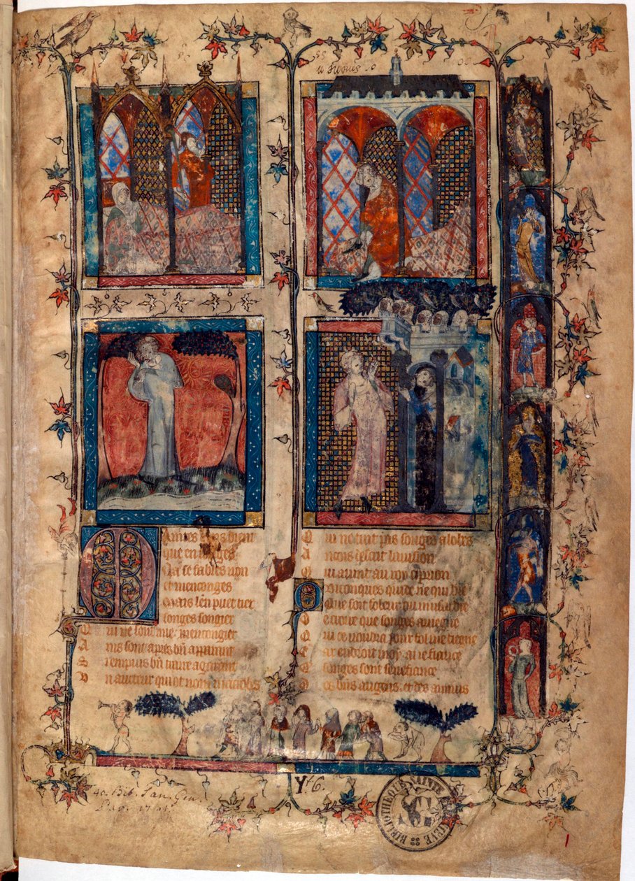 Pagina miniata tratta dal manoscritto Le Roman de la Rose di Guillaume de Lorris e Jean de Meun da Unknown artist