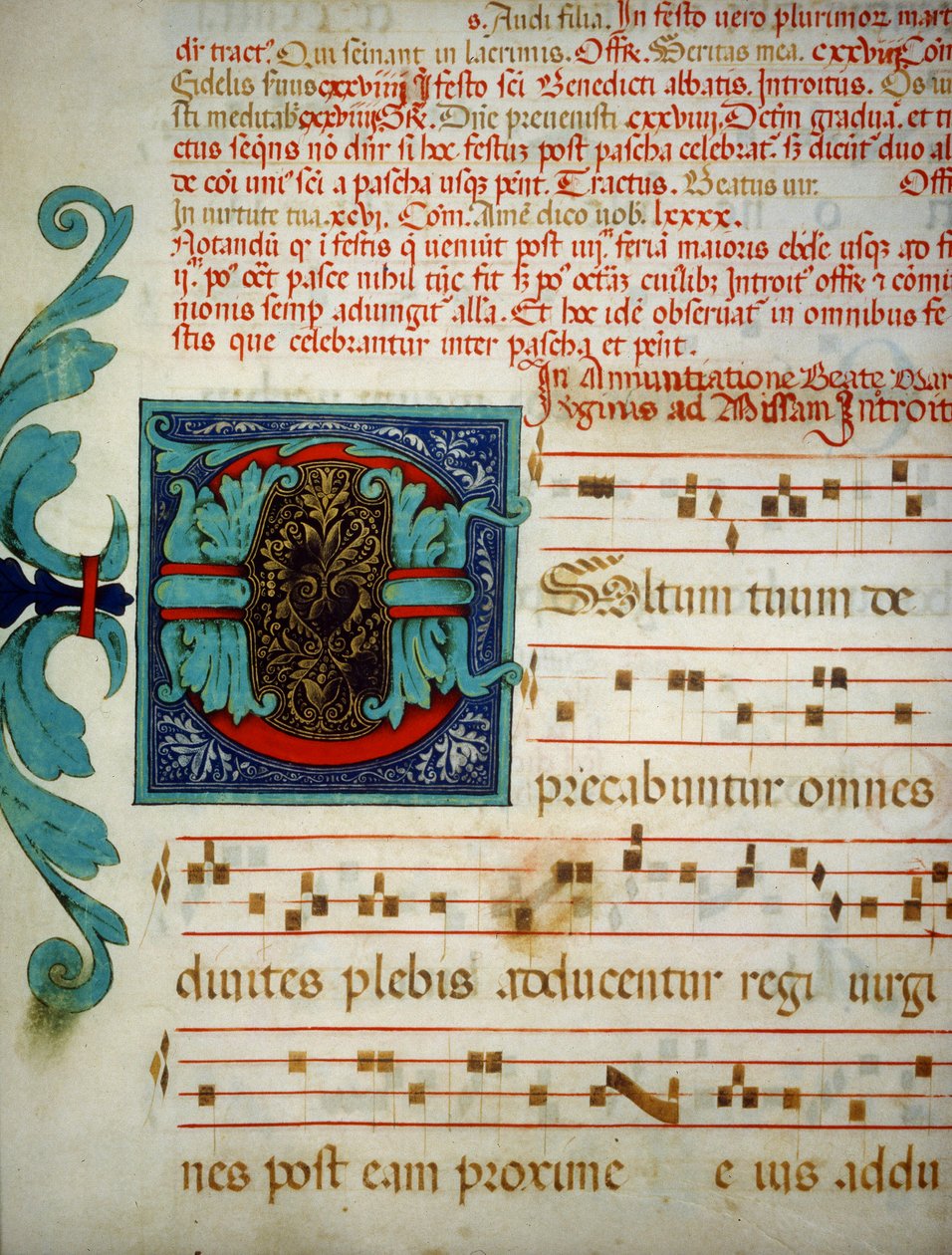 Pagina miniata con un codice di canti gregoriani da Unknown artist