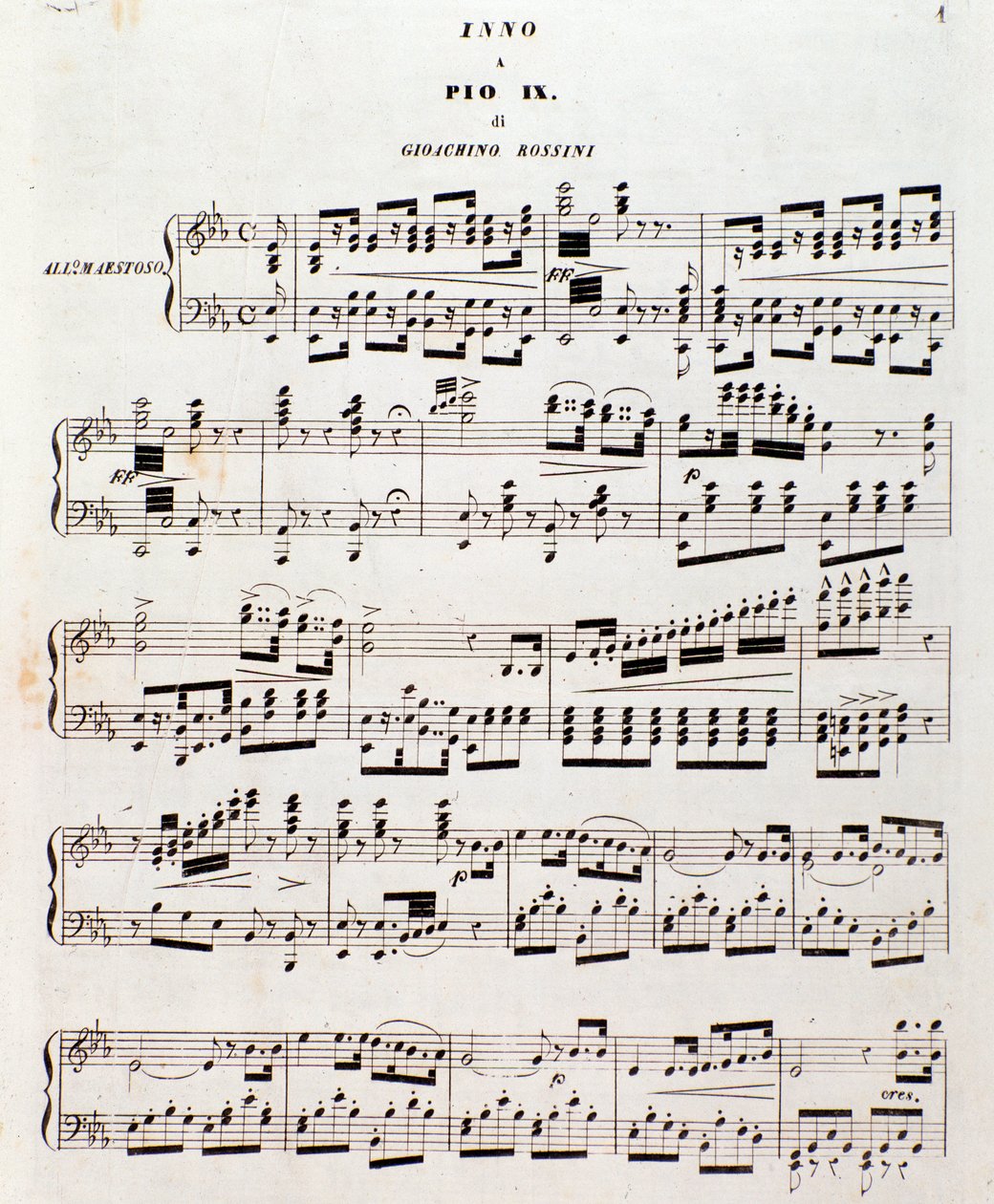 Pagina della partitura musicale Inno popolare per Pio IX di Gioacchino Rossini da Unknown artist