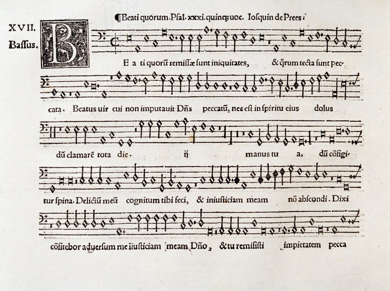 Pagina della partitura musicale di Beati quorum psalm XIII di Willaert (1538) da Unknown artist