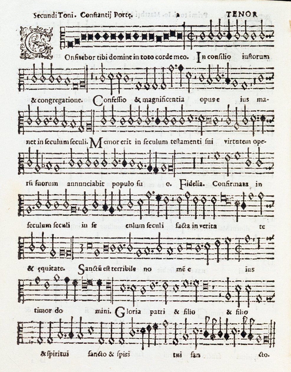 Pagina di spartito musicale di Confitebor tibi domine salmo dedicato a Palestrina di Costanzo Porta da Unknown artist