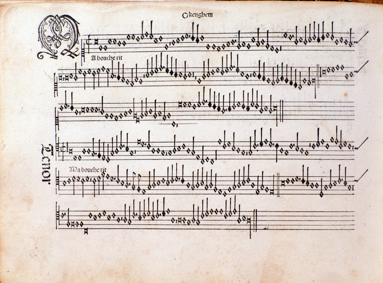 Pagina della partitura musicale di Harmonice Musices Odhecaton di Ottaviano Petrucci (1501) da Unknown artist