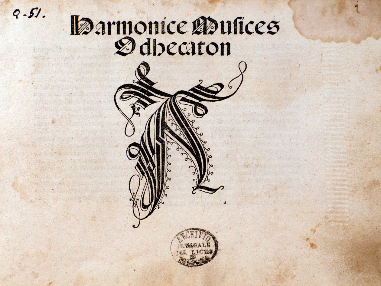 Pagina della partitura musicale di Harmonice Musices Odhecaton di Ottaviano Petrucci (1501) da Unknown artist