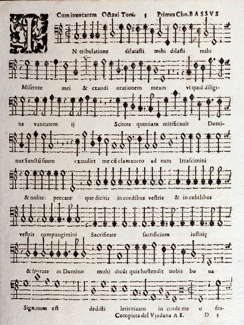 Pagina della partitura musicale dei Salmi (op 16) di Ludovico Viadana da Unknown artist