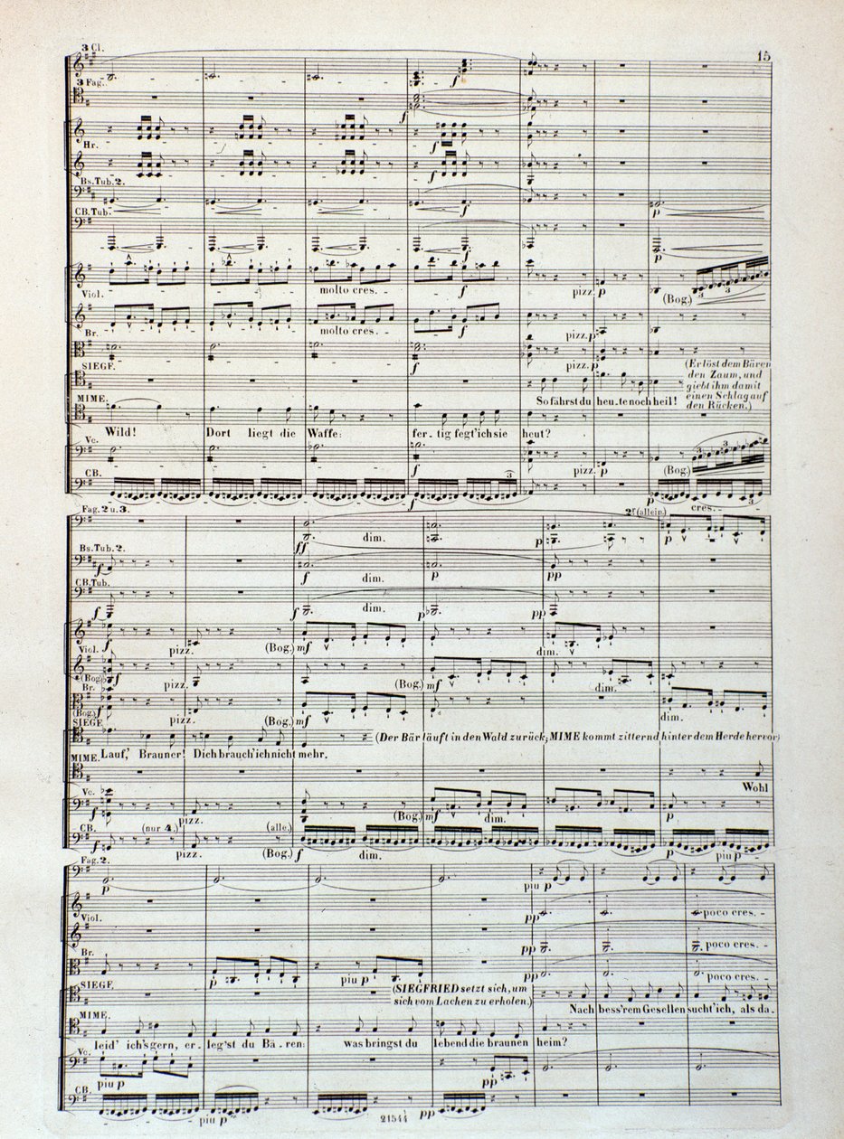 Pagina della partitura musicale di Siegfried, opera di Wagner da Unknown artist