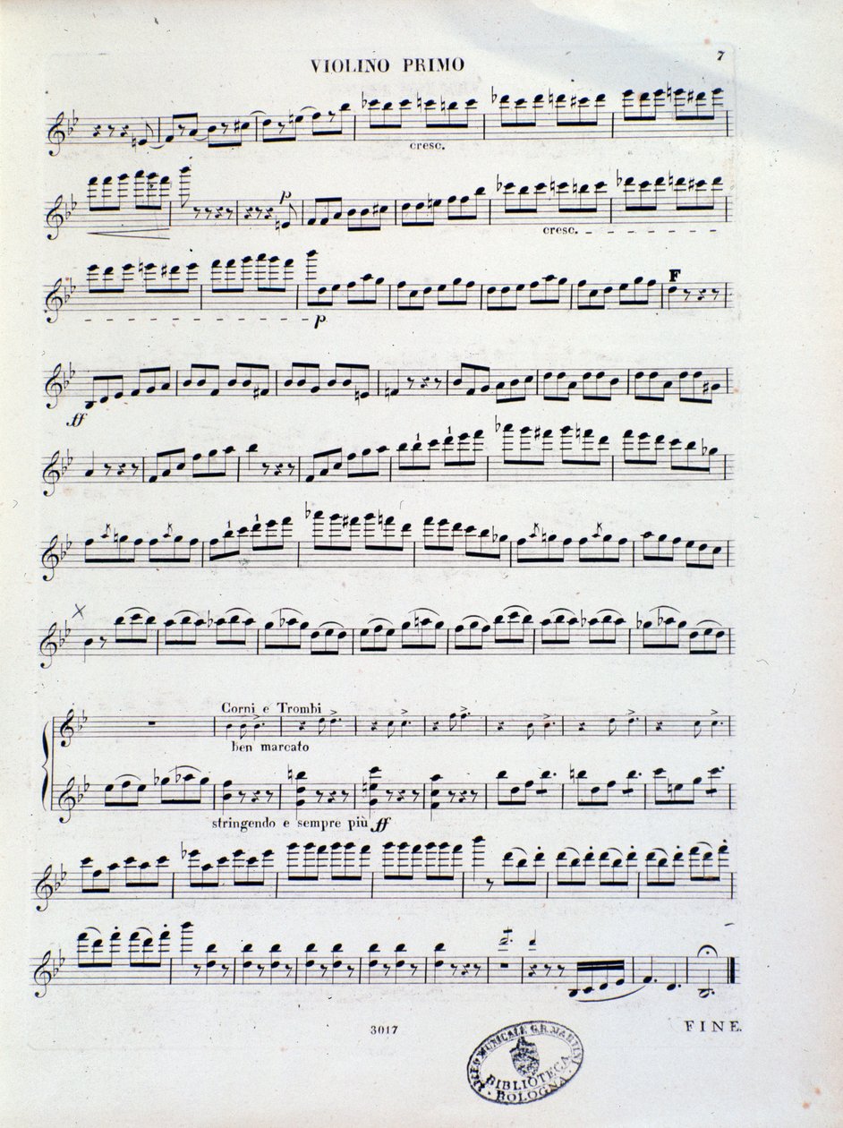 Pagina della partitura per il primo violino dell