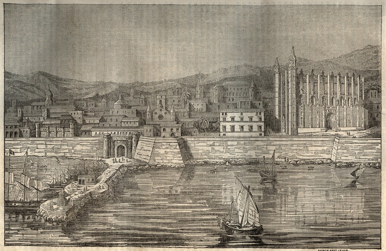Palma di Maiorca, Maiorca, Isole Baleari - incisione 1837 da Unknown artist