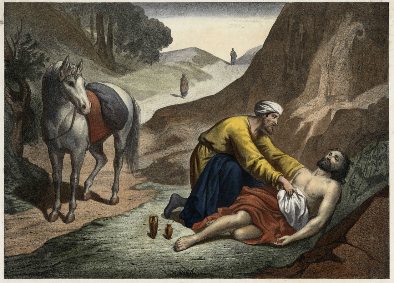 Parabola del Buon Samaritano: il Samaritano si ferma per soccorrere l