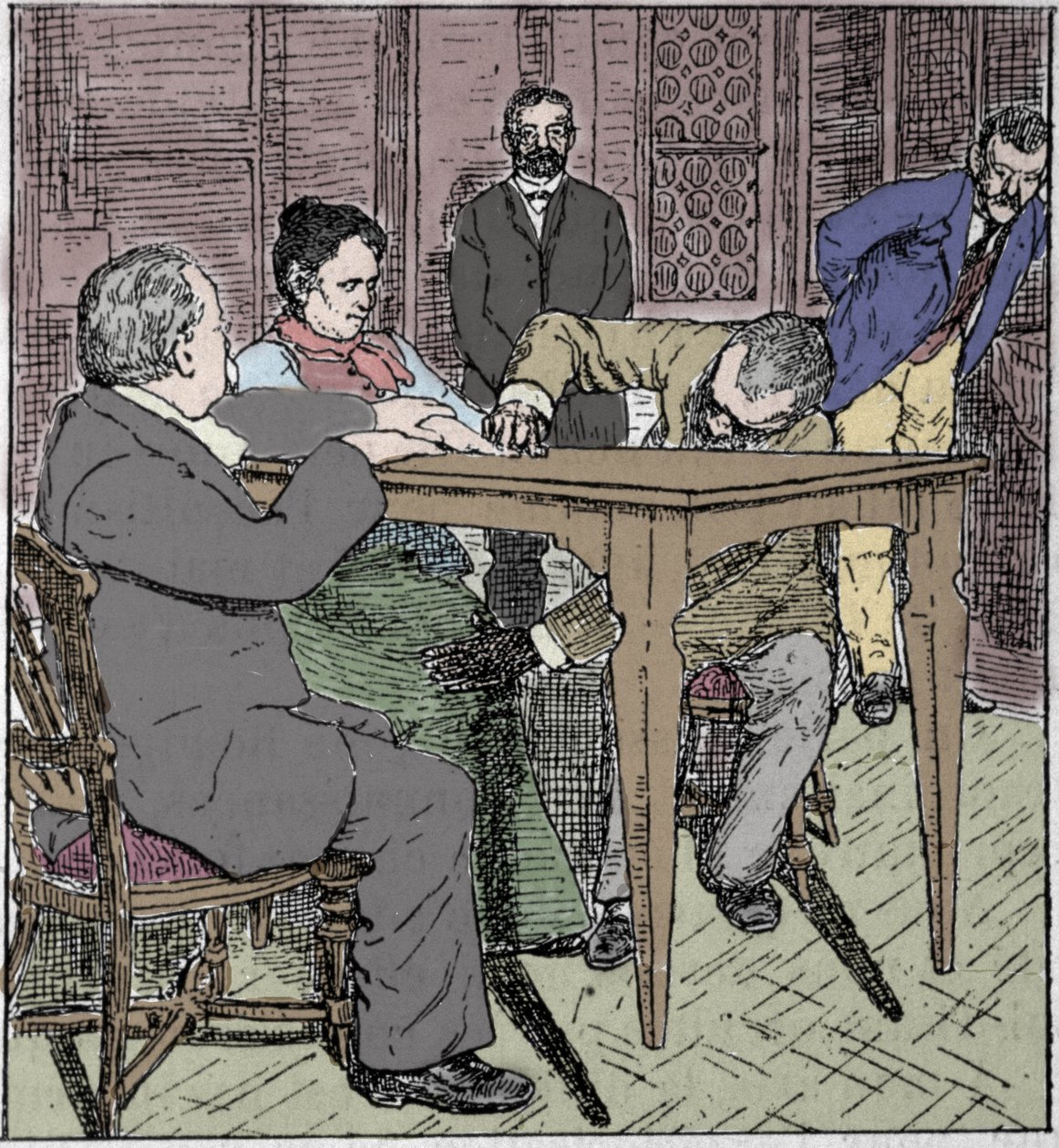 Fenomeni paranormali: esperienza di sollevamento di un tavolo a Milano nel 1892 alla presenza del medium Eusapia Paladino e di Cesare Lombroso e Charles Richet da Unknown artist