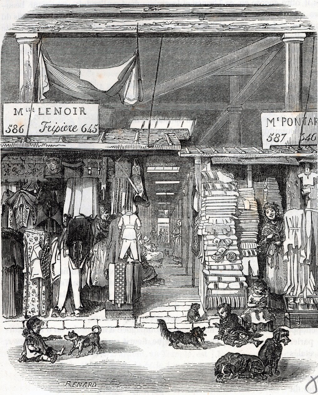Parigi 3º arrondissement - Carre de Flore: lino nel Carreau du Temple nel XIX secolo - Incisione in "Tableau-de-Paris" di Edmond Texier da Unknown artist