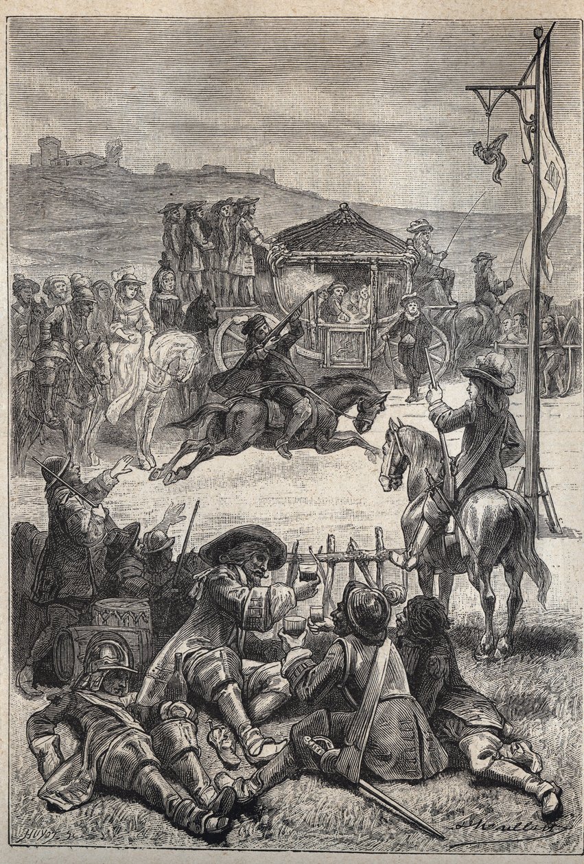 Tiro al pappagallo - illustrazione del XIX secolo per il romanzo storico "I Puritani di Scozia" (Old Mortality) di Walter Scott (1771-1832) da Unknown artist