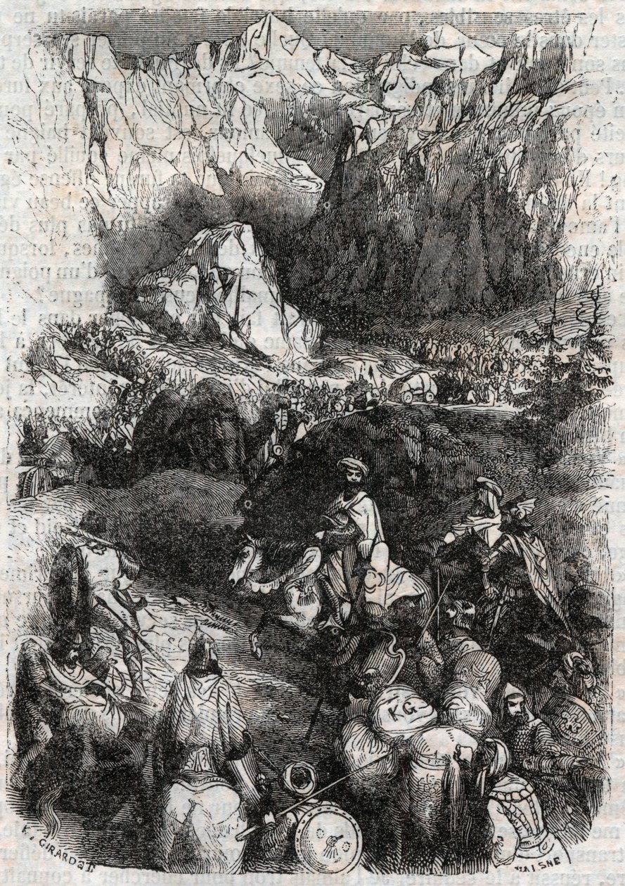 Passaggio dei Pirenei da parte dei Mori - incisione del 1851 da 