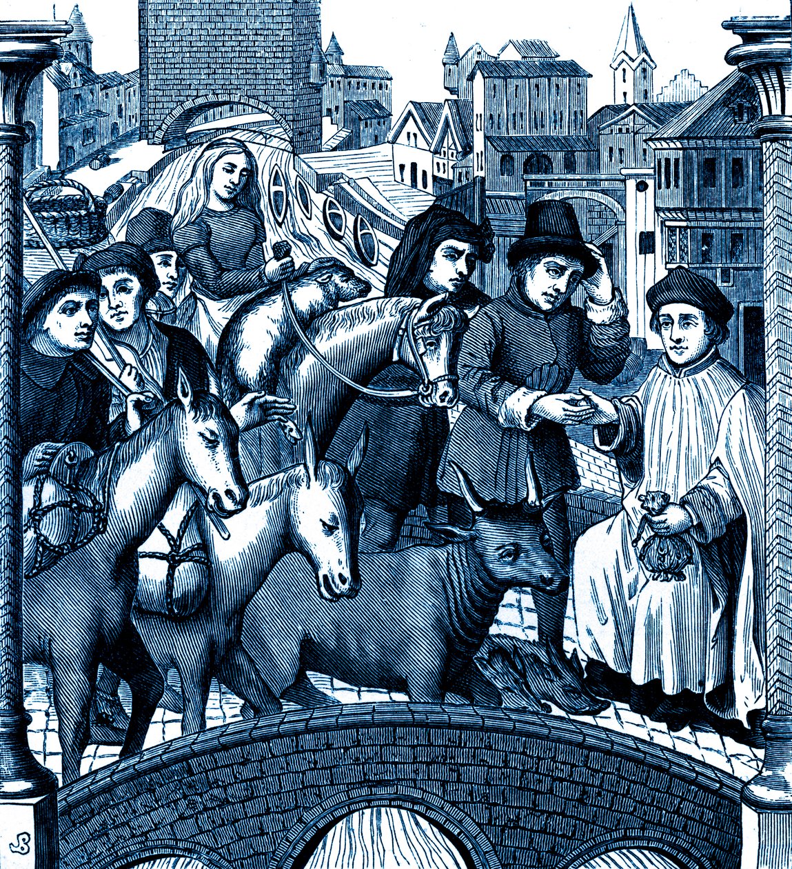 Pagamento del pedaggio passando un ponte, a Tournai (incisione) da Unknown artist