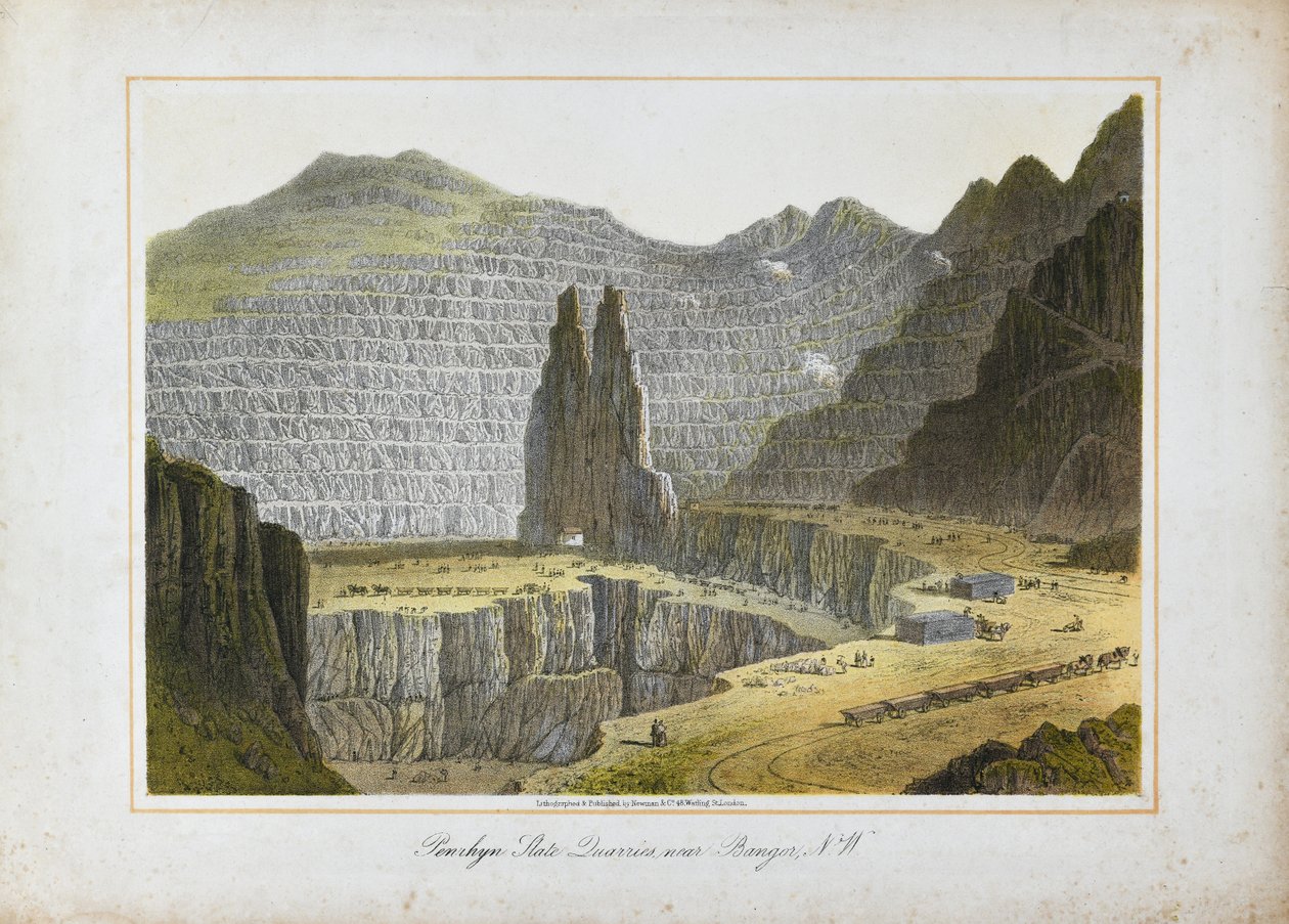 Cave di ardesia di Penrhyn, vicino a Bangor, Galles settentrionale (litografia colorata a mano su carta) da Unknown artist