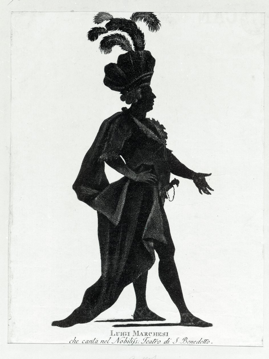 Esibizione del castrato italiano Luigi Marchesi (1754 - 1829) noto anche come Marchesini che canta al teatro di San Benedetto da Unknown artist