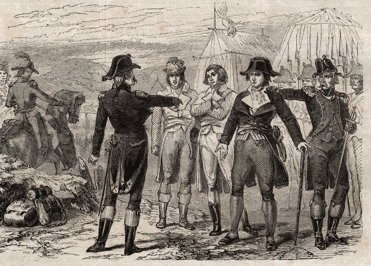 Pierre Antoine Antonelle (Pierre-Antoine Antonelle) (1747-1817) e i suoi amici arrestati per ordine di Lafayette - incisione in "Dictionnaire populaire illustré" - 1864 - di Joseph Decembre e Edmond Allonier da Unknown artist
