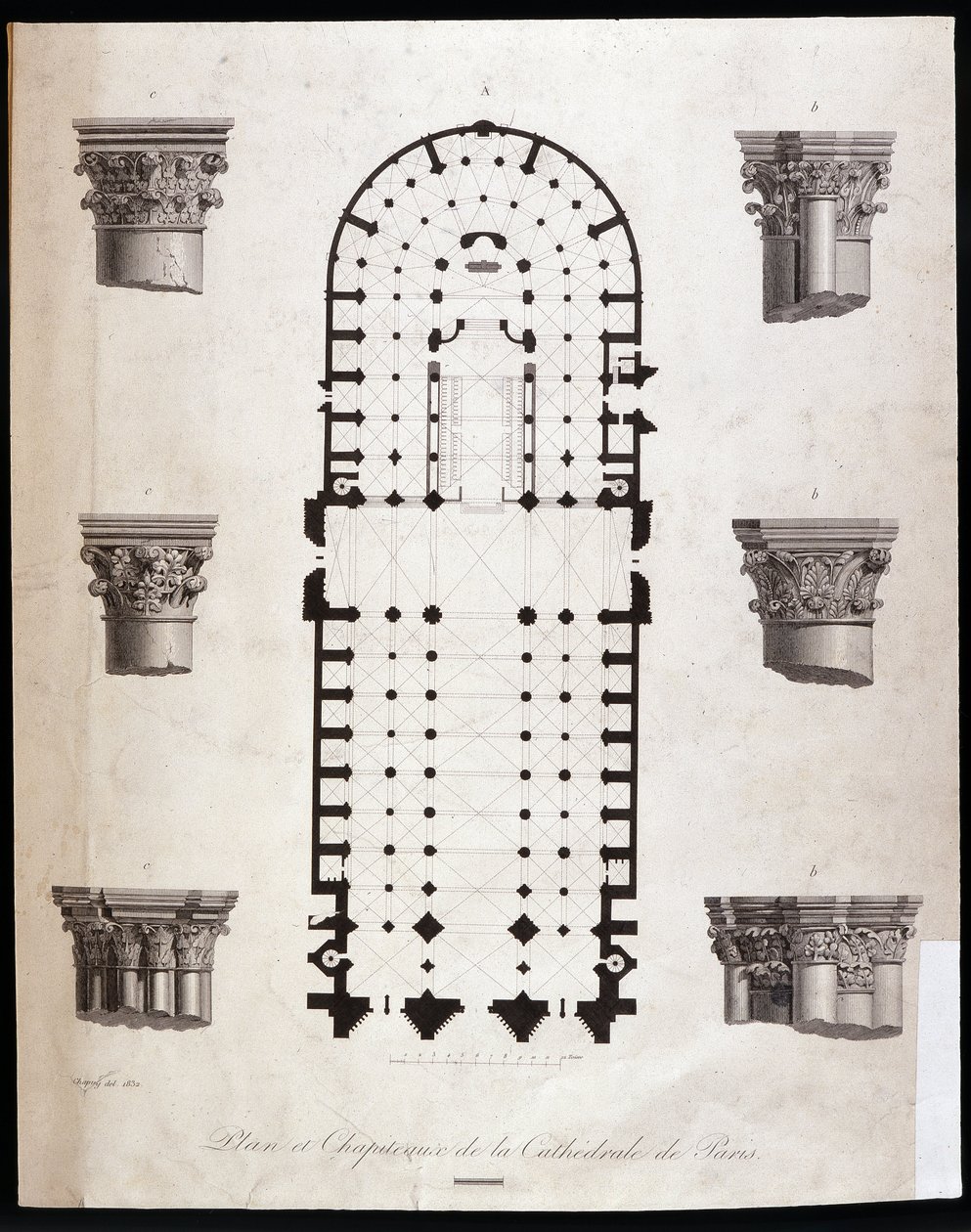 Piano e capitelli della cattedrale di Notre Dame a Parigi. XIX secolo da Unknown artist
