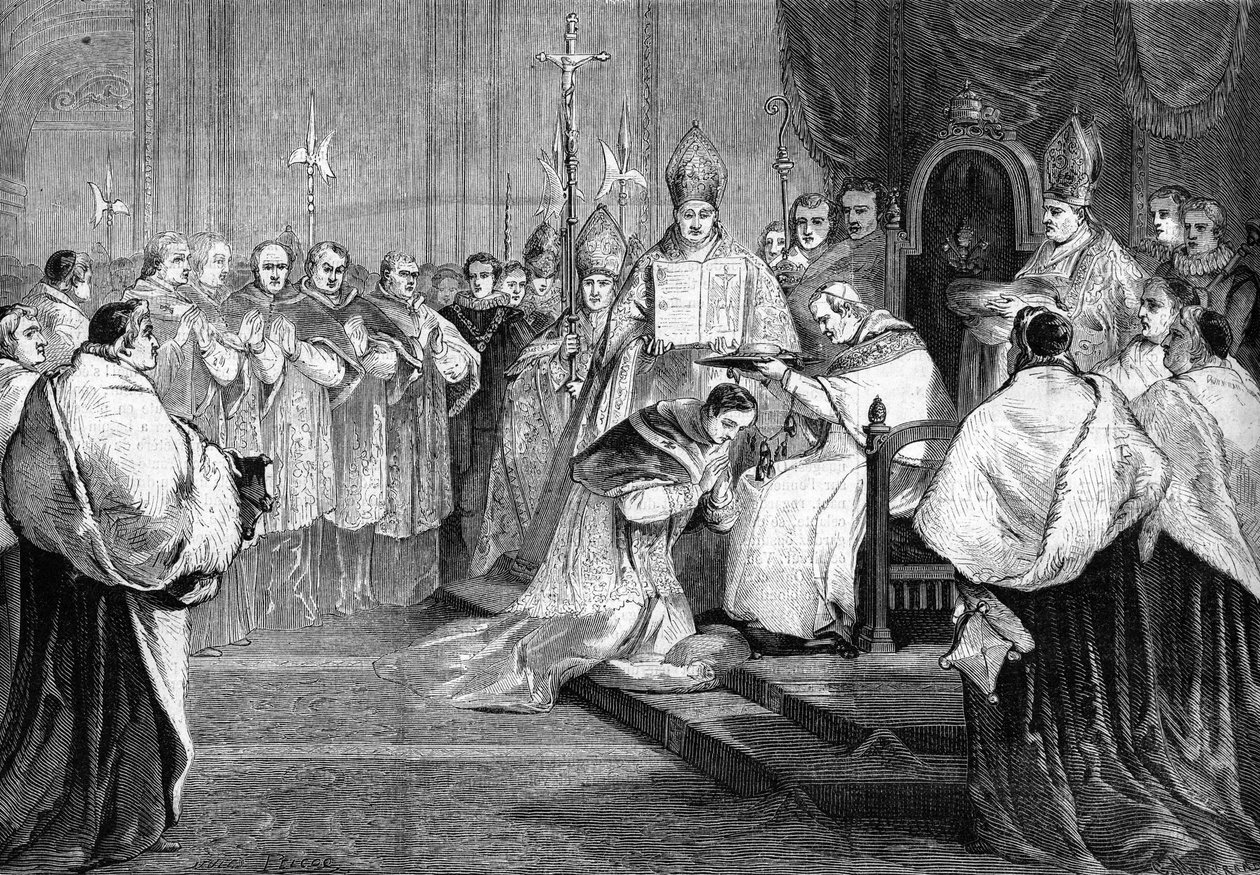 Papa Pio IX consegna il cappello cardinalizio al Principe Lucien Bonaparte nel 1868 da Unknown artist