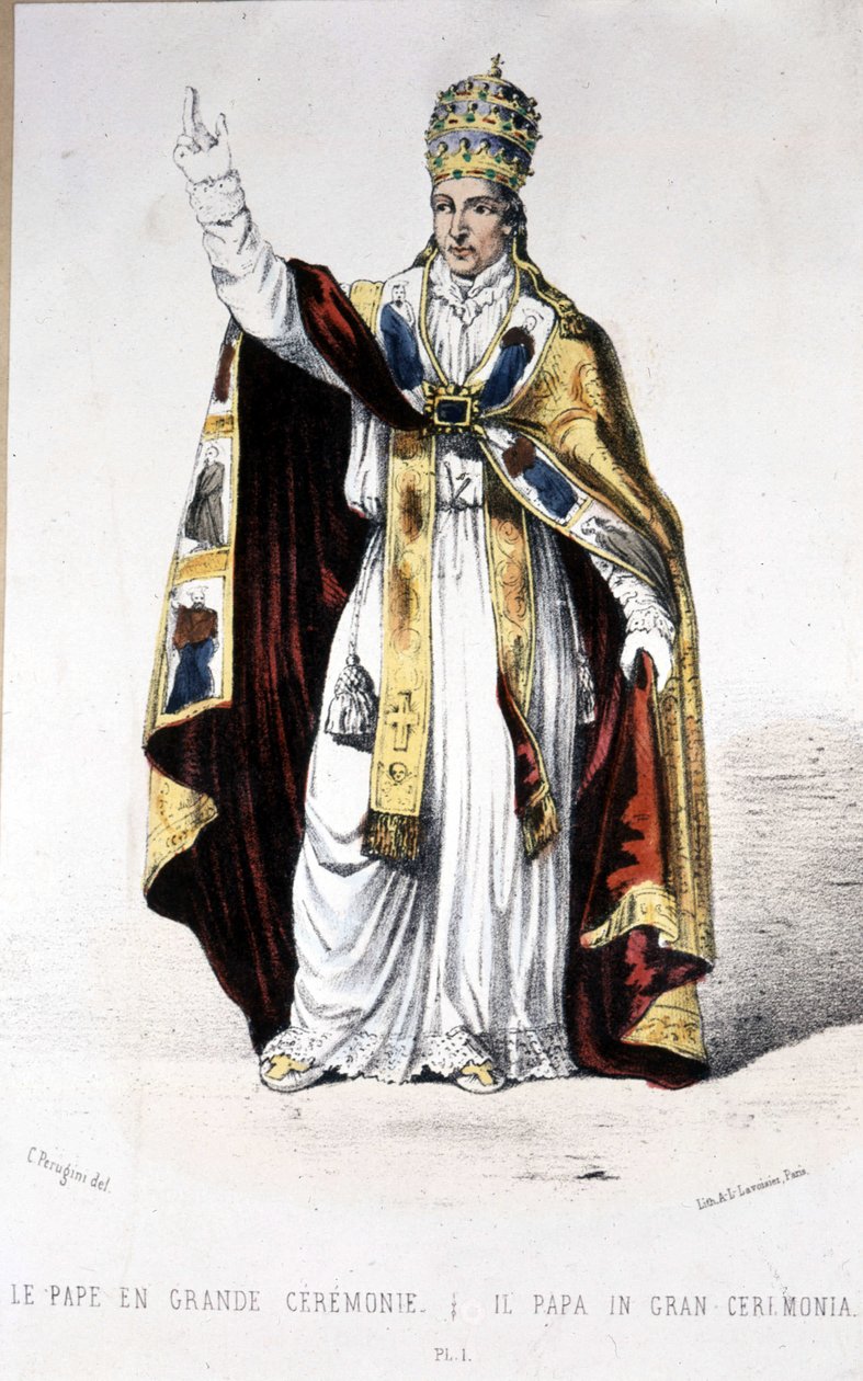 Papa Pio IX in abito da cerimonia - incisione da Unknown artist