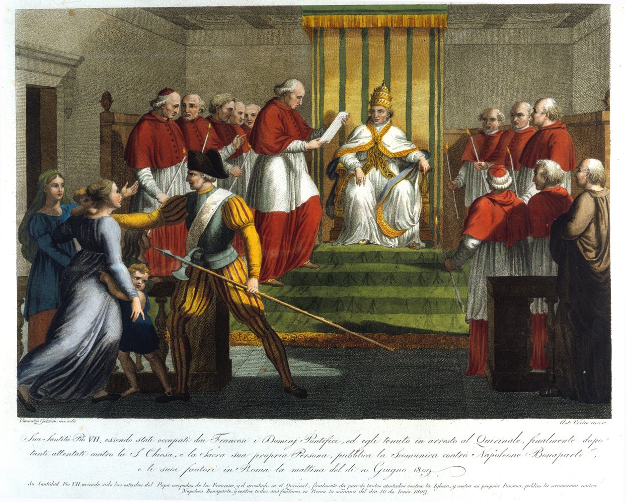 Papa Pio VII (1742 - 1823) scomunicò Napoleone Bonaparte il 10 giugno 1809. Incisione del XIX secolo da Unknown artist