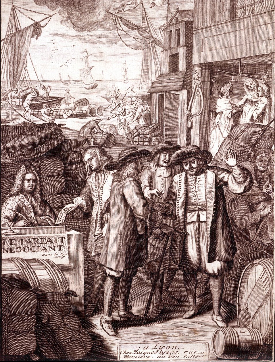 Mercanti del porto che parlano tra loro. Incisione del XIX secolo da Unknown artist