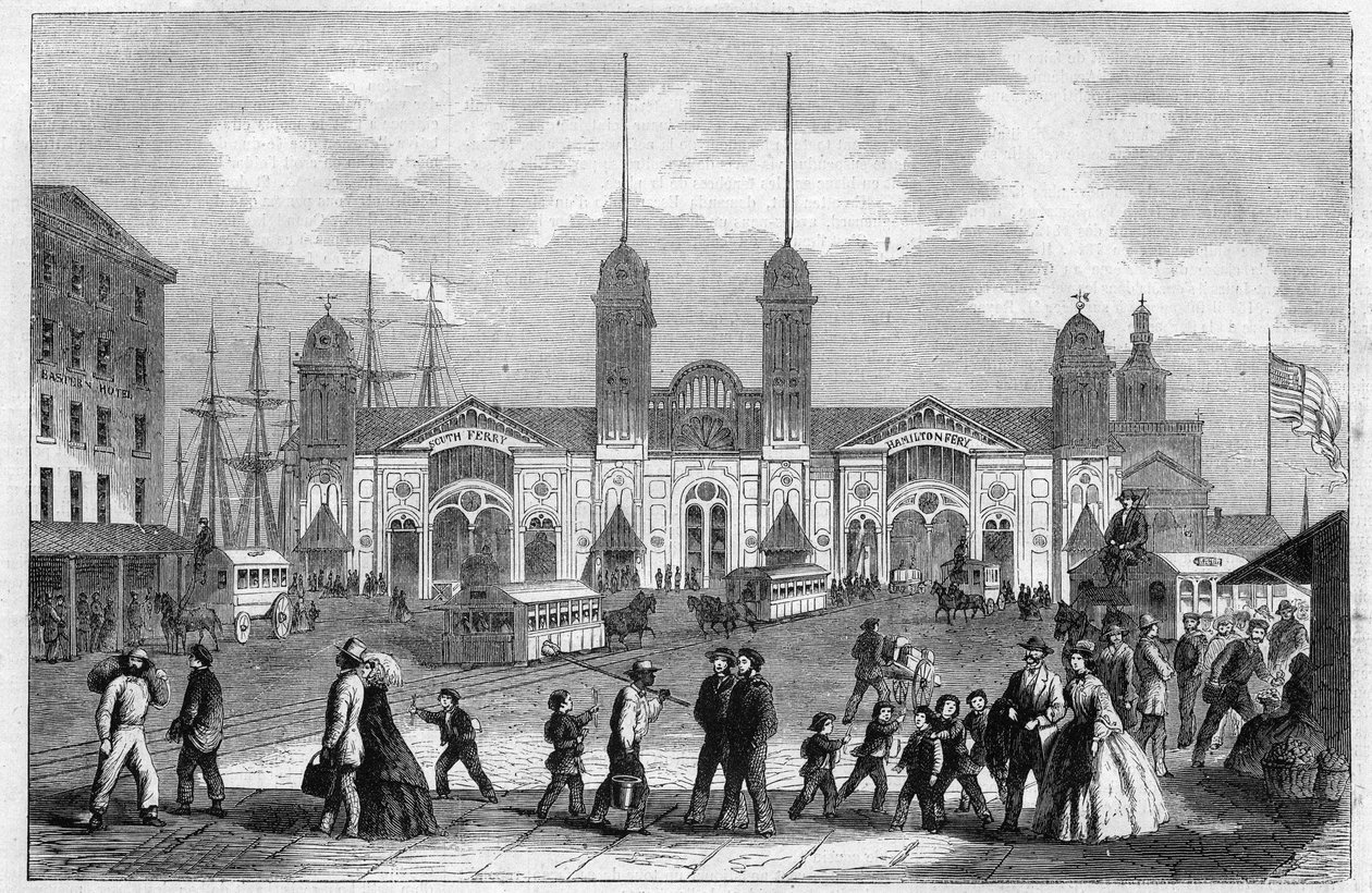 Porto di New York (New York), Stati Uniti. Incisione in "The Illustrous Universe" da Unknown artist